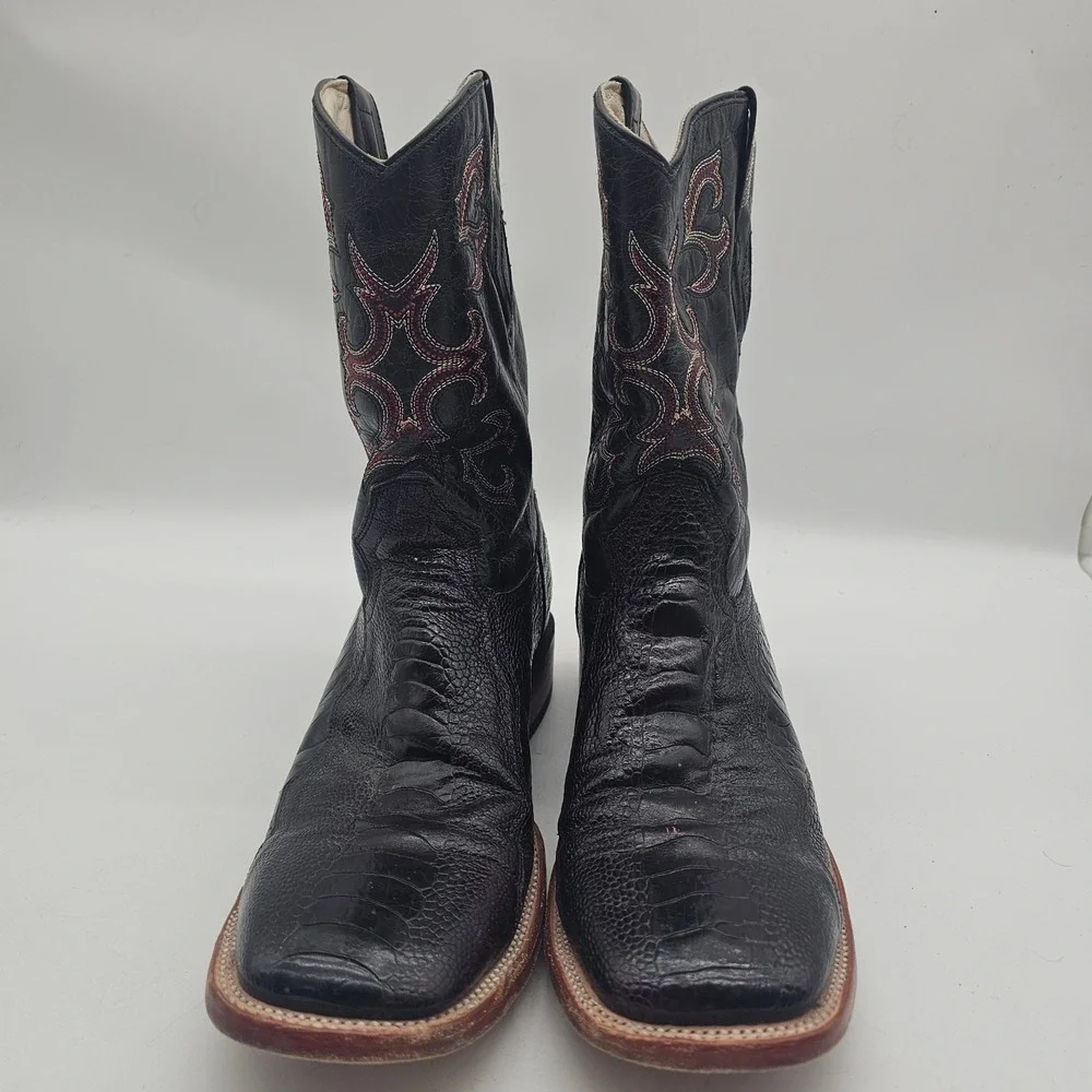 JB Dillon Reserve Men's Cherry Black Ostrich Leg Square Toe Size 11D JBR1009D